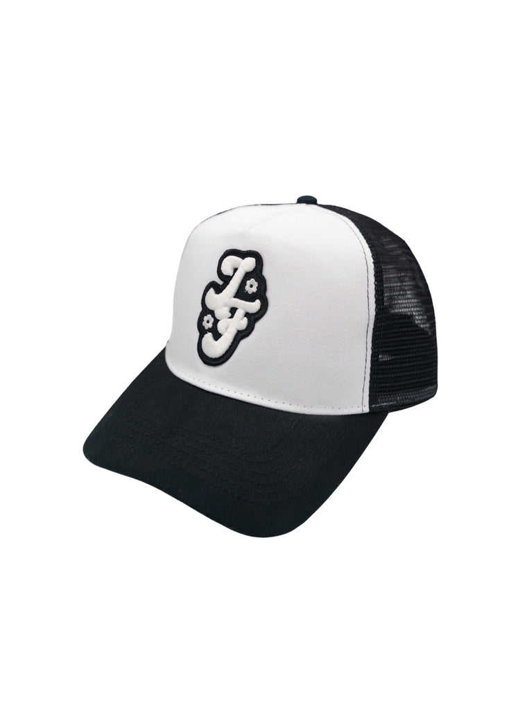 FLOWER BLACK&WHITE TRUCKER HAT