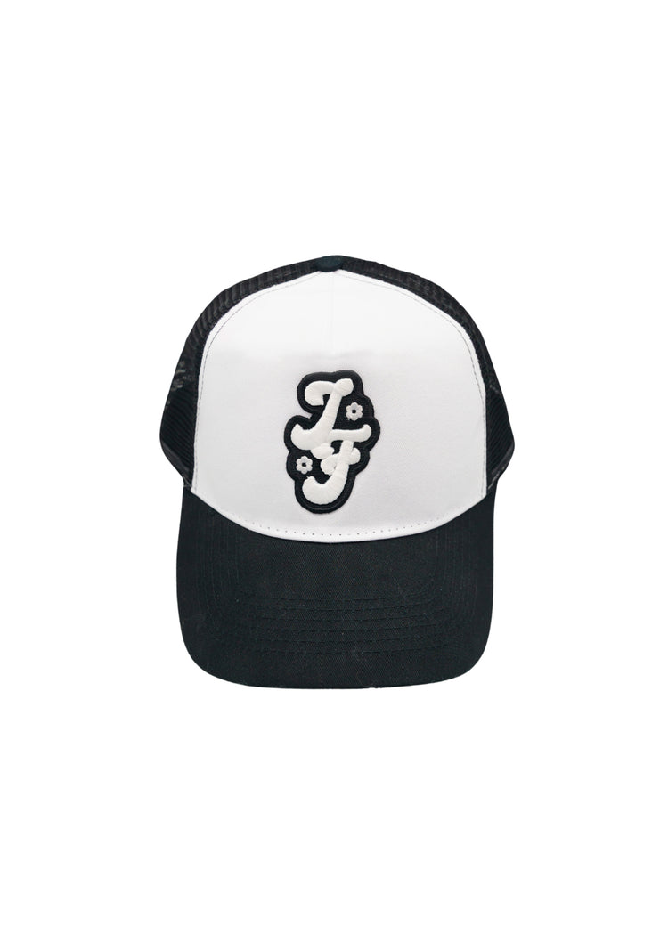 FLOWER BLACK&WHITE TRUCKER HAT